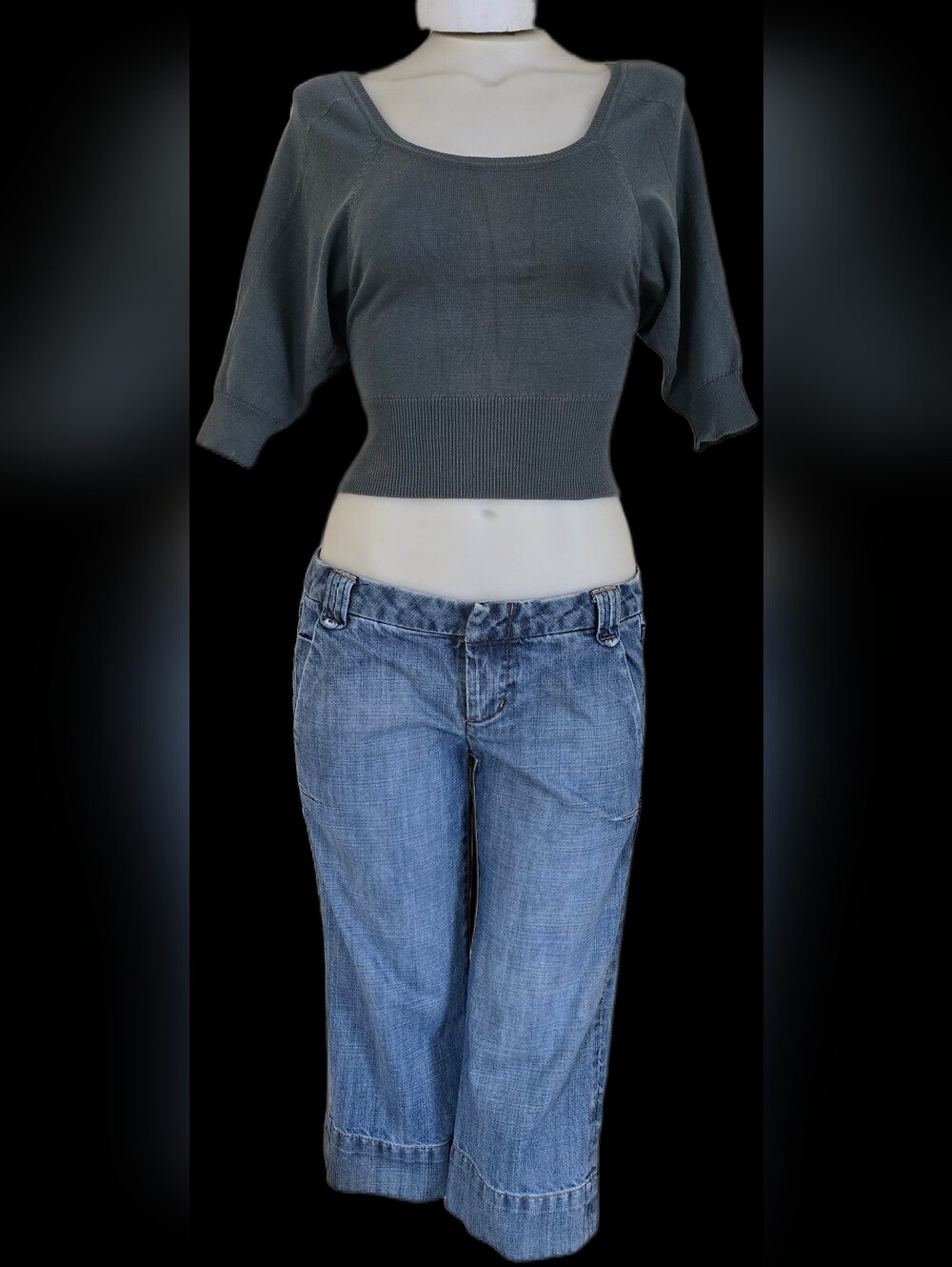 Falls Teal Cropped Knit Batwing Shirt XS NWT